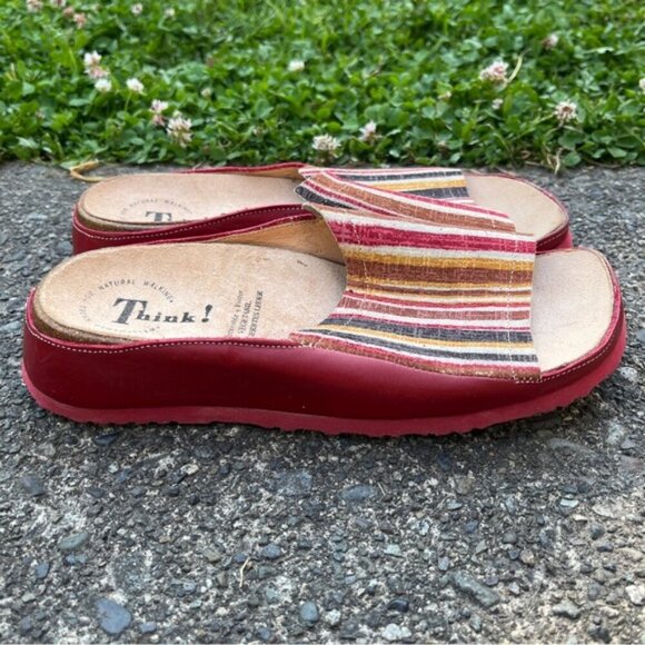 Think! Red Mules Comfortable Tanned Leather Comfort Sandals Sz 7 - Picture 4 of 8